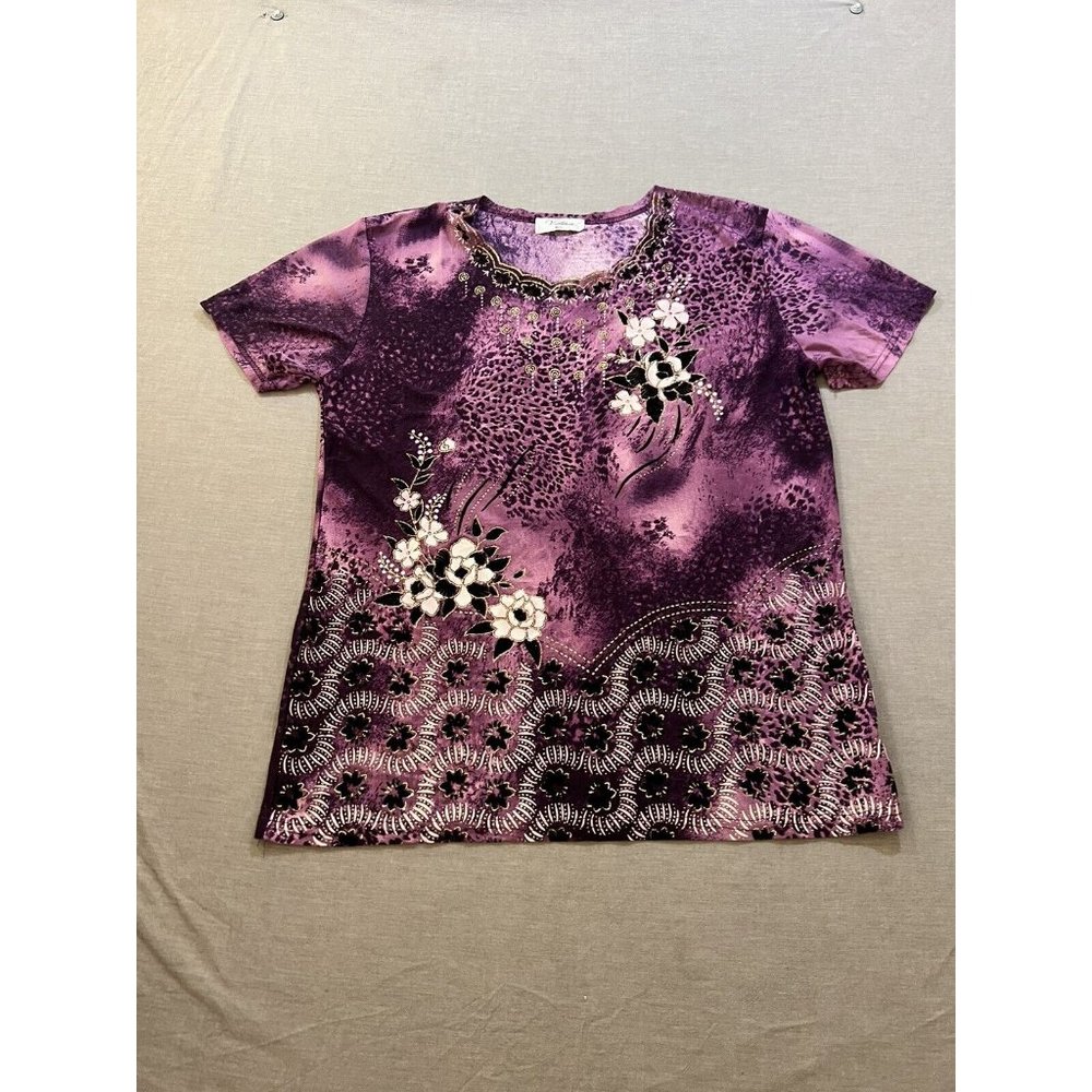 Victoria‎ Shirt Women Medium Purple Short Sleeve Pullover Top Ladies.